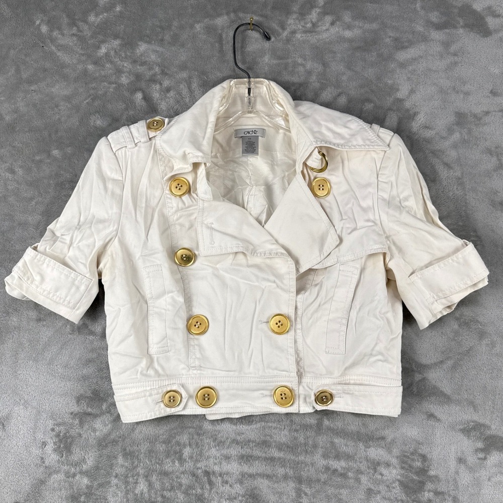 Cache Womens Off White Cropped Military Trench Jacket Gold Buttons Size XS